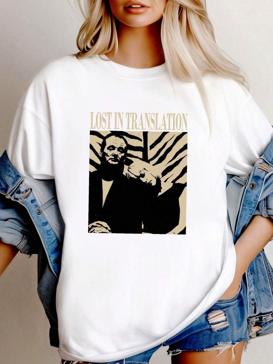180g pure Cotton Lost in Translation T Shirt Movie Vintage Midcentury Retro Soft designer clothes Versatile graphic Comfortable Stretched streetwear female Slightly Stylish Summer Breathable T-Shirt For Women Casual Top For Everyday Wear women Casual - Blanco - Ver 1
