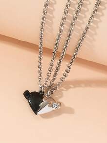 1 par de colgantes de collar de pareja de acero inoxidable, estilo llavero con forma de corazón y circonita, colgante doble de 2 en 1 para pareja, regalo de pareja - Multicolor - Ver 21