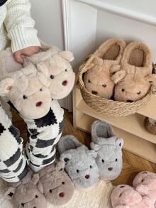 Damskie beżowe kapcie z motywem misia z kreskówki, urocze, pluszowe, z motywem rodziny zwierząt EVA, grube, puszyste, zimowe kapcie do użytku wewnątrz i na zewnątrz