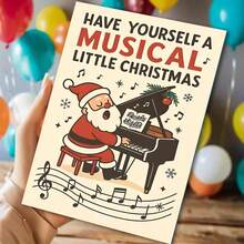 1 pezzo Biglietto di auguri musicale natalizio, Babbo Natale che suona il piano - Regalo natalizio, adatto agli amanti della musica, Natale, design rosso e bianco, include busta rossa e messaggio "Buon Natale", perfetto per celebrazioni natalizie, Biglietto di Natale | Tema musicale | Illustrazione dettagliata, Biglietto di Natale