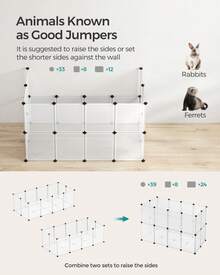 SONGMICS Pet Playpen With Floor, Dog Kennel, Small Animal Pen, Pet Fence Cages Indoor, DIY Plastic Enclosure For Hamsters, Rabbits, Hedgehogs, Ferrets,56.3 X 28.7 X 18.1 Inches - 白色 - 查看 3