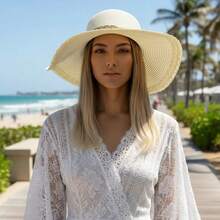 Women's Beach Hat With Lace Brim And Gold Chain Et-135 - 奶油 - 查看 5