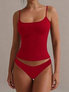 XLLAIS Sexy Backless Women's Camisole Elastic Casual Spaghetti Strap Red Top Christmas