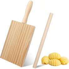 Tabla de oquis y raviolis Rolling Pin Stripper de oquis de espaguetis, macarrones, tabla de pasta de madera, herramientas para hacer pasta curvada, rodillo de paleta para pasta casera para amantes - Madera natural - Ver 2
