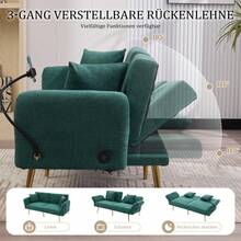 Multifunktionales Sofa-Bett für zwei Personen mit verstellbarer Rückenlehne, zwei USB-Anschlüsse, Handyhalter, Seitentasche, Metallbeinen – ein modernes Klappsofa als Sitzmöbel oder Gästebett.