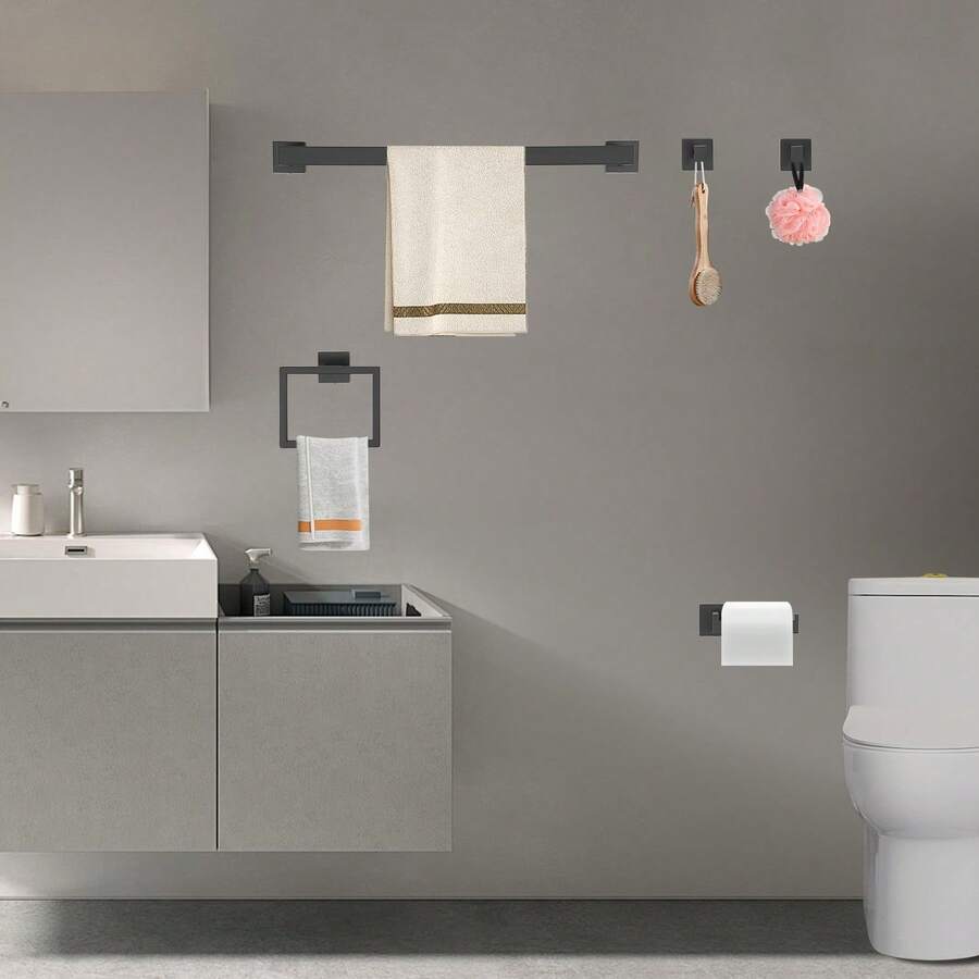 YUNRUX Stainless Steel Towel Bar Set Wall-Mounted Towel Bar Set - 黑色 - 查看 1