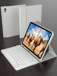 Bezprzewodowa klawiatura do iPada, odpinana skórzana osłona ochronna z miejscem na ołówek, funkcja automatycznego uśpienia/wybudzenia, odpinana bezprzewodowa klawiatura Bluetooth z baterią 150 mAh, smukła i lekka obudowa z podstawką – jasnoszara