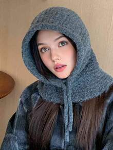 1 pezzo Berretto balaclava da donna in tinta unita, berretto lavorato a mano, alla moda e versatile per uso esterno, adatto per uso quotidiano, autunno/inverno