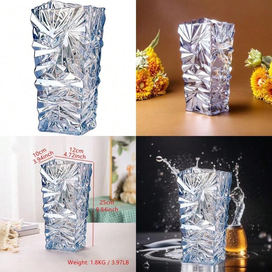 Modern Glass Vases Ice Cracking Style Flower Vase Desktop Ornaments Propagation Station Plant Holder For Home Wedding Decor Blue Ice Crack