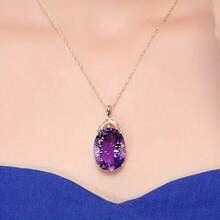 1 Piece Women's Luxurious Palace Style Large Oval Purple Synthetic  Necklace - Vintage Style White Gold Plated Inlay, With Transparent Embellished Frame, Deep Violet Center Stone, Elegant Gift For Valentine's Day, Anniversary, Party And Casual Outfits, Exquisite Chain For Banquets And Vacations, Large Women's Necklace - 紫色的 - 查看 2