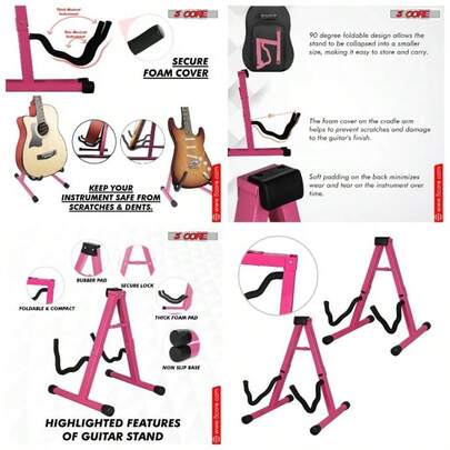 5 Core Guitar Stand 2PC A Frame Shape Soft Foam Arm Non Slip Rubber Acoustic Bass - GSS BPNK 2PCS