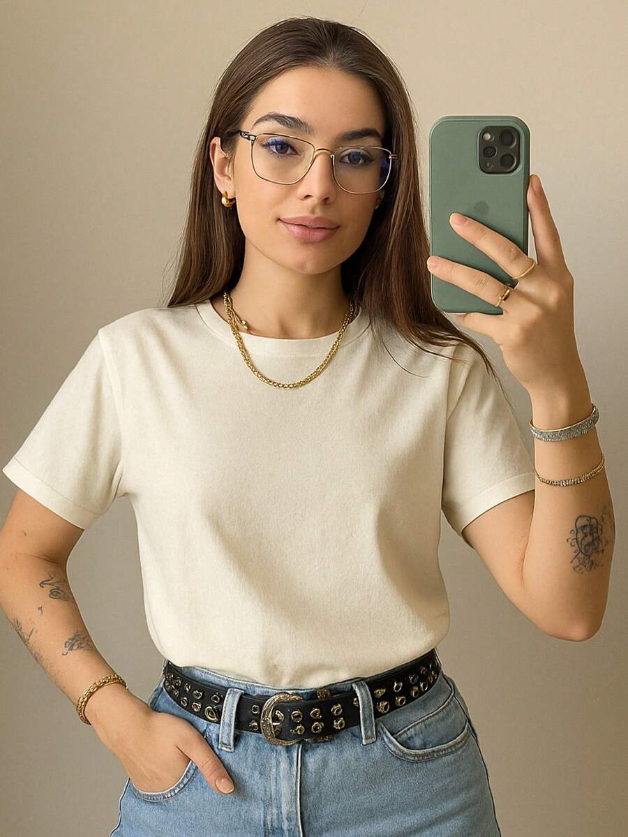 Women's T-Shirt Blouse Short Sleeve Premium Mesh Casual Plain Casual - 離開 - 查看 1