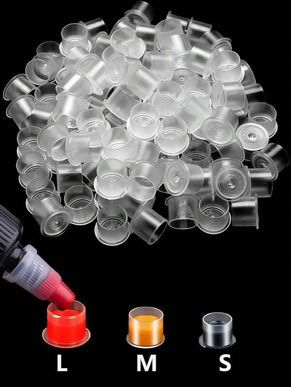 S/M/L Tatouage jetable sans base, coupelle d'encre, pigment en plastique, support transparent, couvercle de conteneur, fournitures de microrevêtement permanent pour maquillage permanent