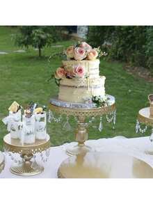 3Pcs Antique Cake Stand Set - Round Metal Cupcake Stands With Pendants And Beads - Elegant Dessert Display, For For Wedding, Birthday Party Decor - Rượu sâm banh - Xem 4