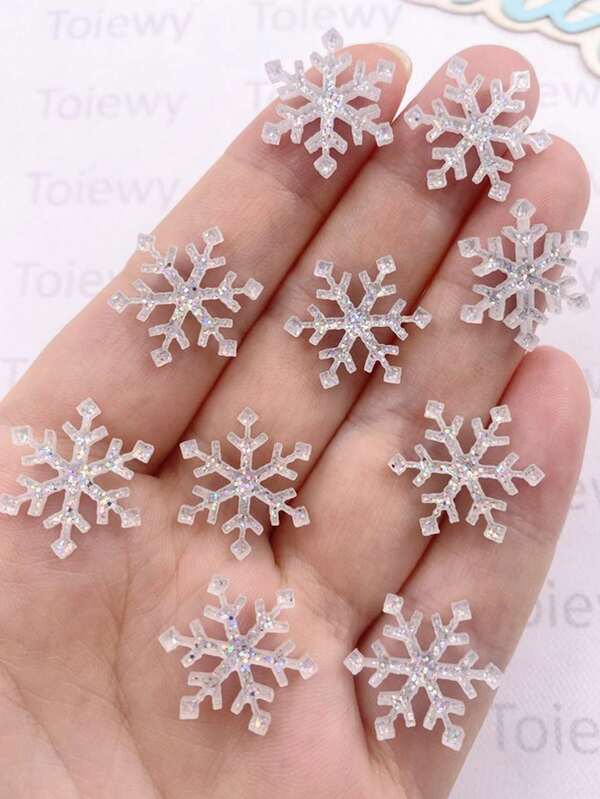 8 pezzi Cristalli acrilici piatti con glitter a forma di fiocco di neve, decorazioni applicate per fai da te, pannelli per matrimoni, scrapbooking, gioielli e artigianato