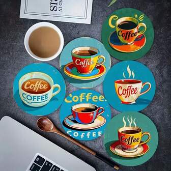 6 قطع من الأواني الخشبية المعزولة حراريًا بنمط كوب القهوة الرجعي، وسائد امتصاص للمشروبات المنزلية والمكتبية والحفلات، مجموعة هدايا عيد