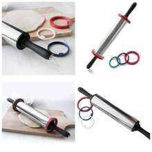 Temkpay Rodillo antiadherente de acero inoxidable de 11 pulgadas, 3 secciones, palitos de harina gruesos ajustables, rodillos para Pizza - Multicolor - Ver 1