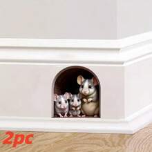 2 حزمة ملصقات جدارية بشكل فأر عائلي لعيد الميلاد ثلاثية الأبعاد، ملصقات منزلية ذاتية اللصق من البي في سي مناسبة لديكور غرفة المعيشة والنوم والمطبخ والمزرعة، هدايا عيد الميلاد المثالية