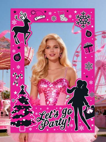 Barbie 1PC Barbie Officially Licensed Princess Doll Theme Barbie Box For Photoshoot Photo Booth Props Birthday Party Decorations Hot Pink Backdrop Birthday Photo Booth Box Party Supplies