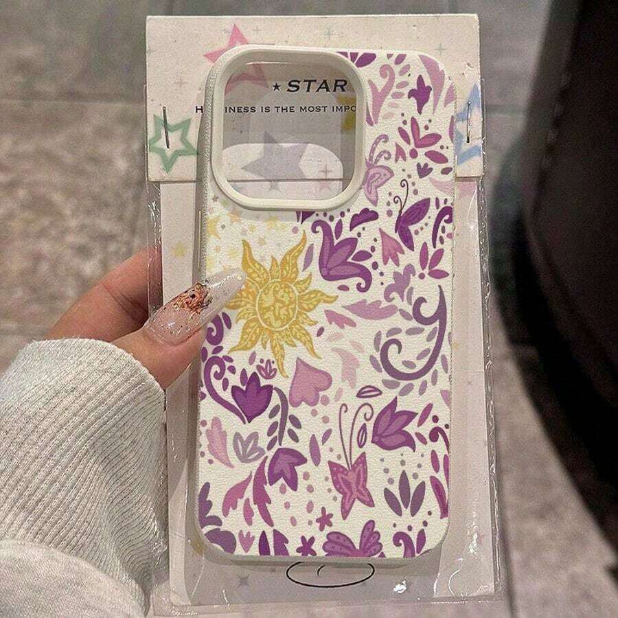 1pc TPU Material Purple Butterfly Pattern Full Screen Phone Case Compatible With IPhone Waterproof Shockproof Anti-Fall Scratch Resistant - White - View 1