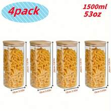 2/3/4 potes de vidro quadrados para alimentos de cozinha, recipientes herméticos de vidro, organizadores de cozinha, recipientes de armazenamento de cozinha de grande capacidade de 1100/1500/2000 ml, recipientes de armazenamento de vidro com tampas de bambu, conjuntos de múltiplas capacidades, adequados para temperos de cozinha, grãos, massas, café, açúcar, biscoitos, decoração de mesa de cozinha doméstica
