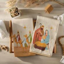 2 piezas Toallas de cocina navideñas, diseño de escena de nacimiento, súper suaves paños de microfibra, toallas de té para hornear, paños para lavar, toallas de mano, súper absorbentes, decoración de cocina, regalos para vecinos, regalos para mamá, regalos de cumpleaños, regalos de inauguración de la casa para amigos, artículos esenciales para el hogar, artículos esenciales para fiestas, accesorios de cocina, necesidades diarias