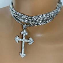 1pc Fashionable European And American Style Exaggerated Multilayer Necklace With Full Rhinestones, Personality Pendant Party, Collarbone Chain Jewelry - 金子 - 查看 6