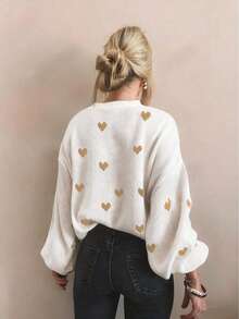 Autumn And Winter Women's Valentine's Day Cute Casual Heart-Patterned Loose-Fit Fashionable Sweater With Round Neck And Long Sleeves, Basic Sweater, Business Casual Women's Clothing, Autumn Top, Autumn Sweater, Women's Winter Clothing, Women's Autumn And Winter Clothing, Autumn Clothing