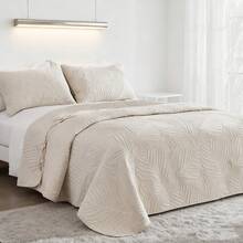 King Size Quilt Set Coin And Leaf Quilt Cover Set 2/3pcs (1 Quilt Cover + 1/2 Pillowcase), Leaf Branch Pattern Design, Simple Green And Fresh, Four Seasons Bedroom Bedding Quilt Cover Set, Home Decoration - 卡其色 - 查看 2