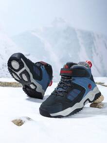 1 Pair Kids Fleece Outdoor Hiking Shoes, Children's Winter Shoes, Warm And Comfortable, Suitable For Boys And Girls Daily Casual And Outdoor Hiking Camping, New Autumn/Winter Collection - dark blue - View 5