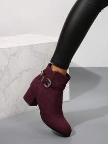 Damen dicke und runde Zehenkappe Seitlicher Reißverschluss einfarbig kurzer Schaft mit zusätzlicher Fütterung und verbreiterte Damen Oversized Winter Stiefel - Bordeaux - Übersicht 5