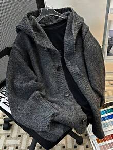 American Style, Retro, Lazy Style, Hooded, Cardigan Sweater, Men's, Autumn And Winter Styles, Loose, Casual, Knitted Sweater - 灰色 - 查看 3