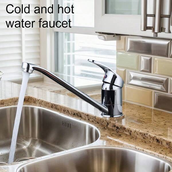 1 Set 360 Degree Rotatable Extension Faucet Design For Kitchen Or Balcony Sink, Cold And Hot Water Mixer Tap, 8.5cm/3.35in Height, Single Hole Countertop Installation, Silver Color, With Installation Accessories