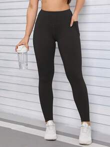 1 Pair Of Pocket Long Pants, Sports Long Pants With Pockets, Home Casual, Fitness And Running Pocket Long Pants, Women's Yoga Pants, Tuck In The Abdomen And Lift The Buttocks - 黑色 - 查看 7