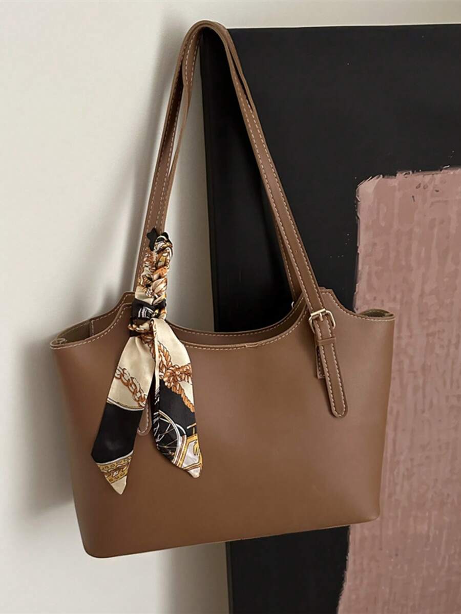 2025 New Spring/Summer Large Capacity Versatile Women Shoulder Bag, Ladies Chic Chain Strap Tote Bag For School/Work - Brown - View 1