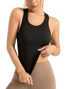 Bsubseach Camisetas de Entrenamiento para Mujer Top Deportivo Camisas de Ropa Deportiva de Fitness Yoga Top para Mujer - Negro - Ver 3