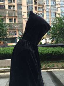 1 chiếc áo choàng trùm đầu màu đen dành cho người lớn Unisex dùng để biểu diễn trong tiệc Halloween, hóa trang thành phù thủy, ma cà rồng, yêu tinh, thích hợp cho nhiều lễ hội và bữa tiệc khác nhau, áo choàng vải nhung dài 1,7m - Áo choàng nhung vàng đen - Xem 4