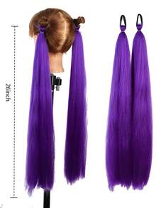 1-3pcs 26 Inch Deep Purple DIY Braiding Hair Extensions | Women's Synthetic Yaki Straight Heat Resistant Fluffy Ponytail | Suitable For Halloween, Christmas, Holiday Parties - Purple - View 3