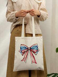 1 Pc 4th Of July Coquette American Girly Pattern Tote Bag Shoulder Bag For Travel Daily Commute Women's Shopping Bag, Best Gift For Her,  Folding Shoulder Bag Summer Beach Holiday Bag, Travel Gift For Man Woman