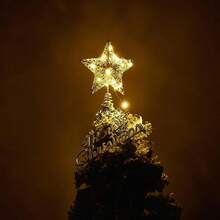 圣诞树顶饰，圣诞闪光金色空心星形树顶饰，用于圣诞树装饰，闪闪发光的星星圣诞树顶饰 - 无需电池，大号星星树顶饰，闪闪发光的星星，节日树冠，非常适合节日家居装饰和圣诞派对用品 - 彩色 - 查看 3