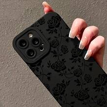 1pc Phone Case: Suitable For Apple Black Straight Edge Matte Rose Anti-Drop Phone Case Phone Accsesories Valentines Gifts - màu đen - Xem 7