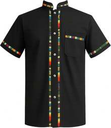 Men's Short Sleeve Mexican Guayabera Shirts Made In Mexico, Multiple Colorshalloween - 黑色 - 查看 6