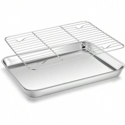 Homikit Baking Sheet Pan With Wire Rack 10 X 8 X 1 Inch Cookie Sheets For Baking Nonstick Stainl Steel Cooking Tray With Cooling Rack Metal Small Bakeware Bacon Pans For Oven Dishwasher