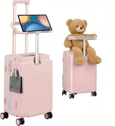 Advwin 20" Ride On Luggage With Foldable Seat, Hardside Carry On Travel Suitcase With Spinner Wheels, TSA Lock, Cup & Tablet Holder