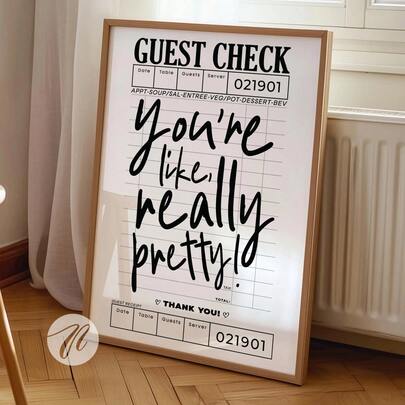 1 件你真的很美印刷客人支票海报时尚宿舍房间墙壁艺术学院风格房间装饰黑白美学迷人公寓装饰