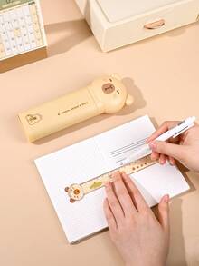 5pcs Capybara Stationery Set, Including A Creative Pencil Case With A Correction Tape, Eraser, And Ruler. It Can Be Used For Drawing And Correcting Pencil Marks, Making It A Beautiful Gift For Friends.