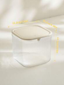 1pc Desktop Trash Can With Lid - White With Gold Trim - Removable Small Garbage Bin, Plastic Waste Basket, Easy Press Open Cover, Suitable For Bathroom, Office, Vanity, Coffee Table, Kitchen Table, Dining Table / Room, Bedroom, Bathroom, Kitchen - Gray Striped Trash Can - Multicolor - View 16