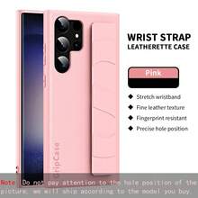 غطاء هاتف بسير معصم من نسيج جلدي لهواتف سامسونج S22/S23/S24/S25 بلس/ألترا، غطاء واقي للهاتف بتصميم بسيط مناسب للجنسين