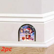 2 حزمة ملصقات جدارية بشكل فأر عائلي لعيد الميلاد ثلاثية الأبعاد، ملصقات منزلية ذاتية اللصق من البي في سي مناسبة لديكور غرفة المعيشة والنوم والمطبخ والمزرعة، هدايا عيد الميلاد المثالية