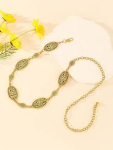 سلسلة خصر معدنية بنمط زهري بيضاوي مزيف باللون الفضي، حزام خصر متعدد الاستخدامات، ديكور للفساتين والبناطيل وفساتين الشاطئ البوهيمية، إكسسوار خصر أساسي